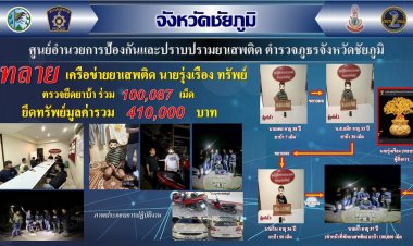 บุกรังลับเกษตรสมบูรณ์! ตร.ชัยภูมิ กวาดล้างยาเสพติดล็อตใหญ่ ยึดของกลางกว่า 1 แสนเม็ด มูลค่าทรัพย์สินเฉียดครึ่งล้าน