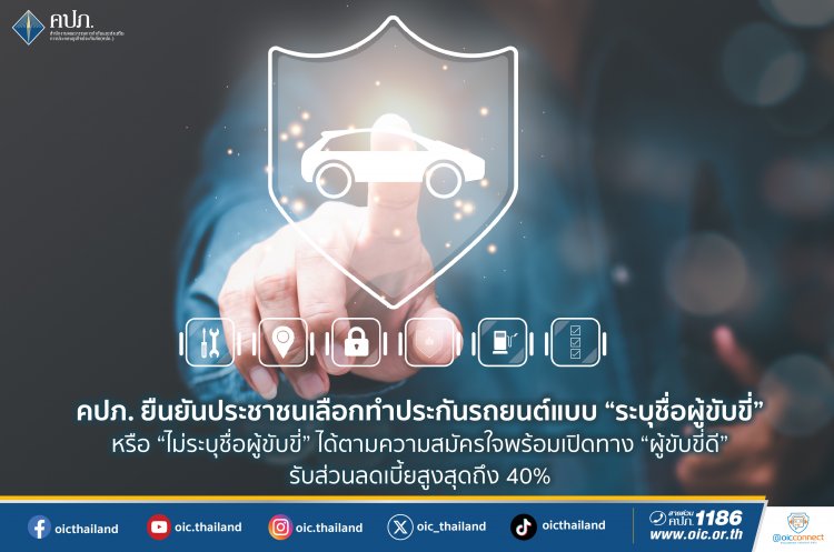 คปภ. ยืนยันประชาชนเลือกทำประกันรถยนต์แบบ “ระบุชื่อผู้ขับขี่” หรือ “ไม่ระบุชื่อผู้ขับขี่” ได้ตามความสมัครใจ