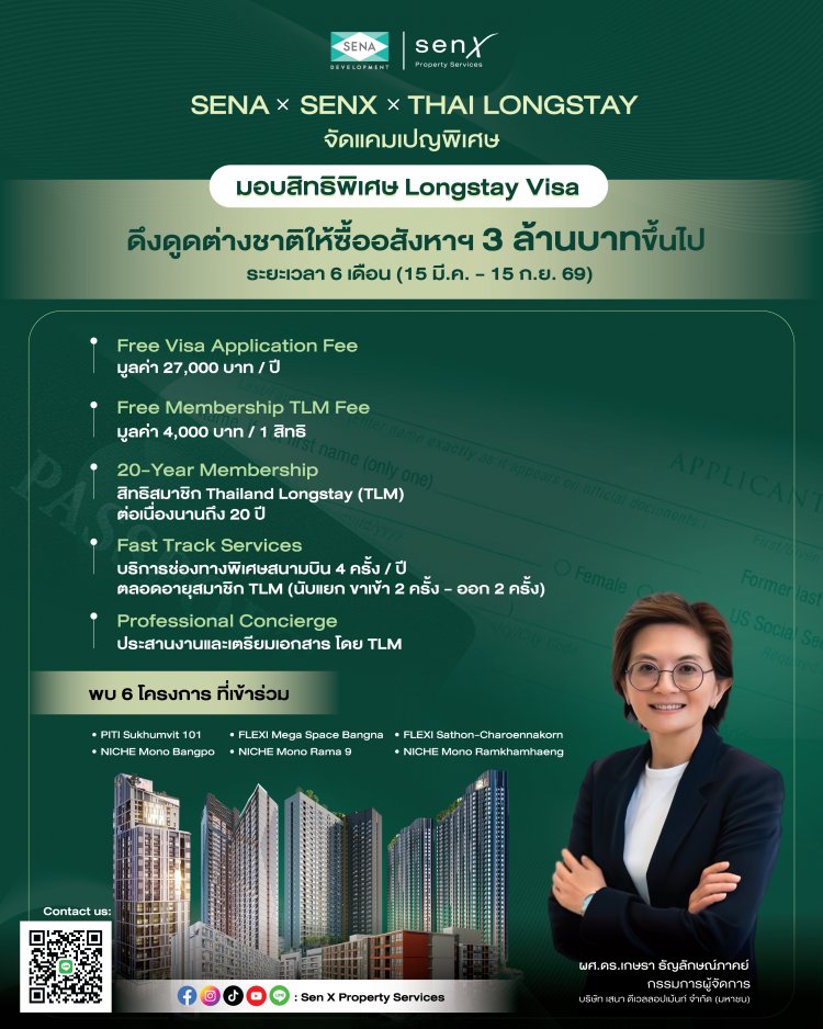 เสนา จับมือ ไทยจัดการลองสเตย์ ขานรับ Long Stay Visa ดึงต่างชาติลงทุนอสังหาฯ ดันไทยสู่ฮับการอยู่อาศัยระดับโลก